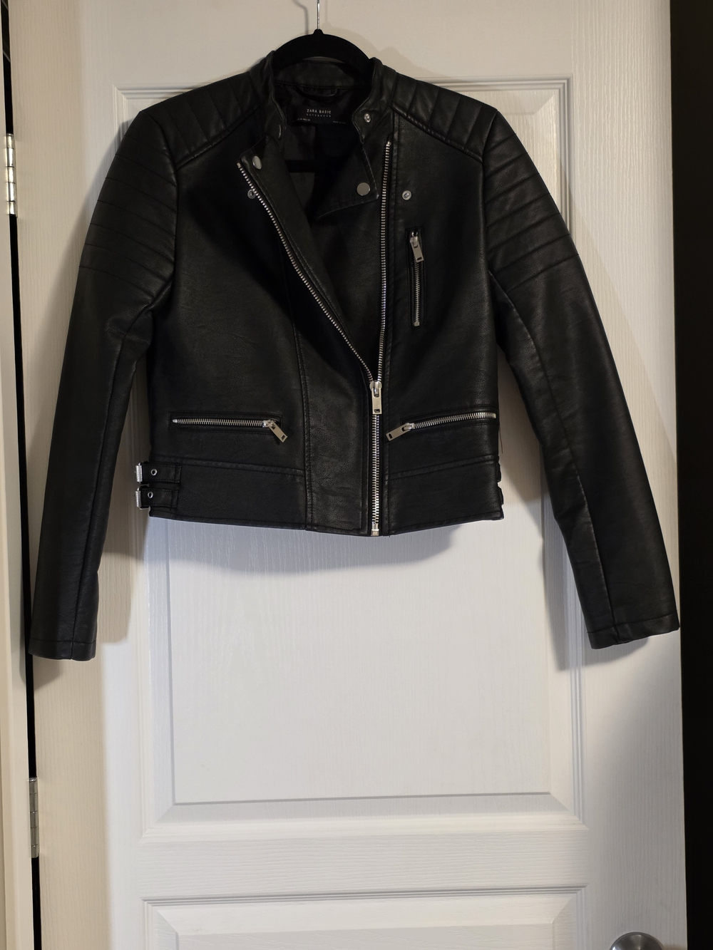 NWOT Zara Basic Moto Faux Leather Jacket - Black Size M - Picture 2 of 8